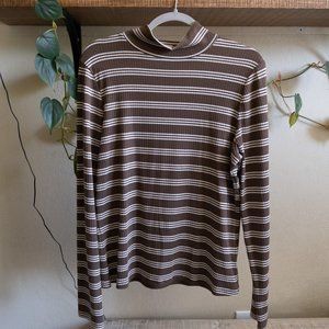 Anthropologie/ Maeve Mock Neck Long Sleeve Top. Brown/White stripes. Size XL